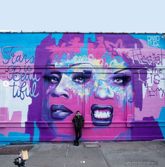 Street Art Mural of Drag Queen and Trans Activist Peppermint in Brooklyn, New York City for World Pride