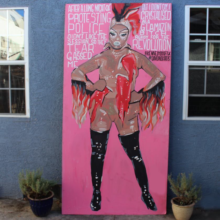 queer Street art mural of drag queen Kennedy Davenport by David Puck, in Los Angeles California