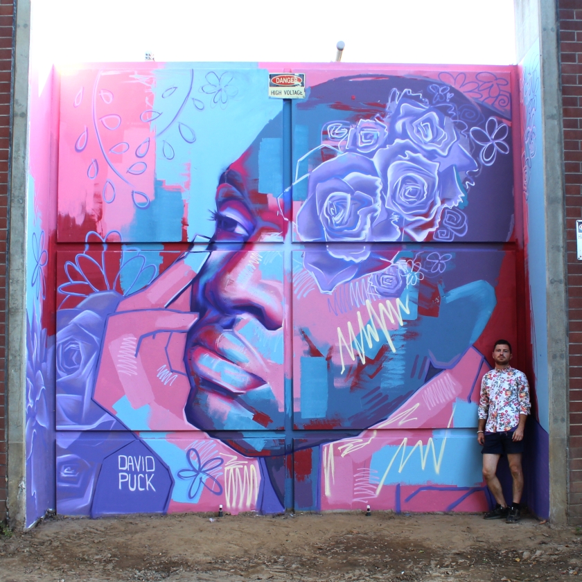 Street art mural by David Puck, about mental health awareness in Sacramento California for Wide Open Walls